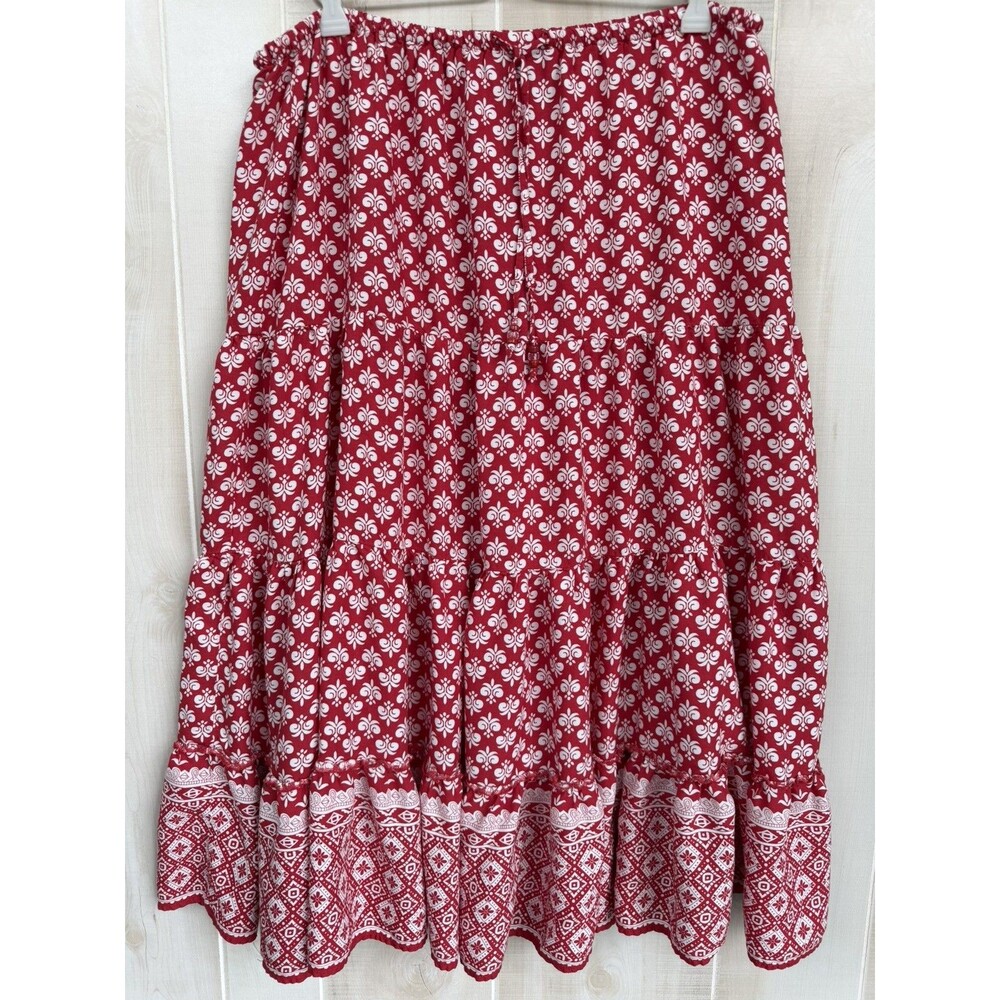 VTG White Stag Tiered Red Boho Prairie Peasant Cottage Maxi Skirt Size M 8/10
